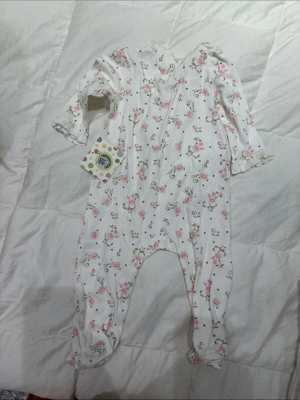 Little Me White Footed One-Piece with Pink Rose Print